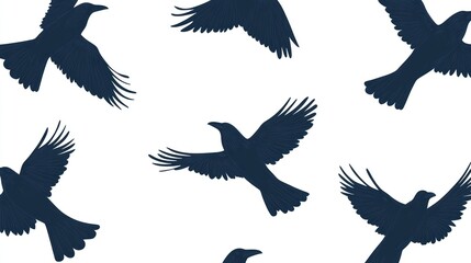 A seamless pattern of dark-blue birds in flight against a white background.  The birds are stylized silhouettes, shown from various angles