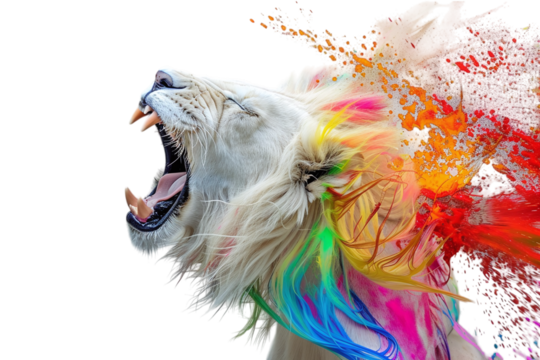 Roaring White Lion with Rainbow Mane Explosion Varient 4