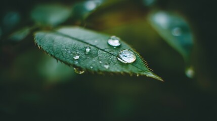 Fresh green leaf with glistening water droplets, a symbol of nature's delicate beauty