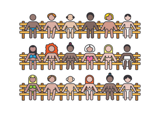 Icon set of sauna users with assorter ethnicities and ages