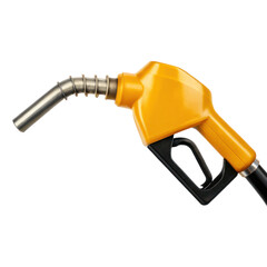 Fuel nozzle designed for dispensing gasoline, featuring bright yellow handle and metallic spout, ideal for service stations