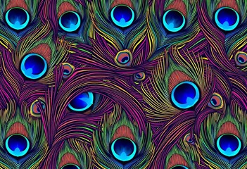 Obraz premium Vibrant peacock feather vector pattern, seamless repeat for textile, web, wallpaper, majestic, paisley