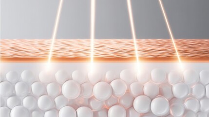 Cross section of human skin with three focused laser beams showing deep tissue action, concept of skin issues, skin treatment, and advanced skin care