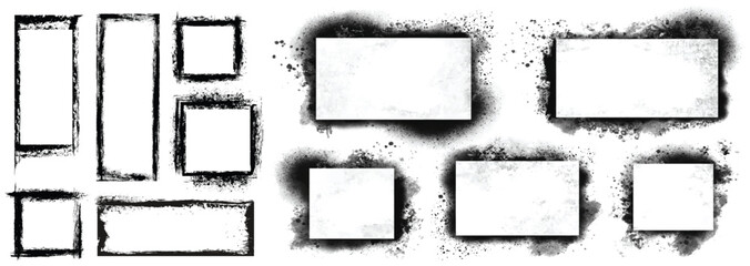 Black Grunge Ink Frames for Creative Design. Abstract Ink Stain Frames with Distressed Look