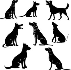 Dog Silhouette Sitting Pose Vector | Dog in Various Poses and Activities Collection