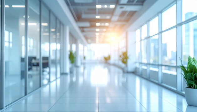 Bright office corridor with blur effect