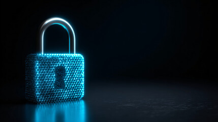 Fototapeta premium Glowing Digital Padlock on Dark Futuristic Background
