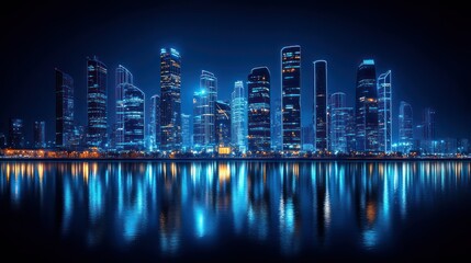 Naklejka premium Futuristic city skyline at night