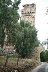 Ruins of an ancient castle in the abandoned medieval village of Oppido Vecchia in Aspromonte, Calabria, Italy.