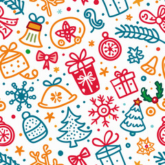 Festive Christmas pattern with various doodle ornaments