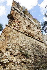 Ruins of an ancient castle in the abandoned medieval village of Oppido Vecchia in Aspromonte, Calabria, Italy.