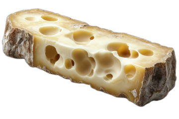 Cheese slice with holes isolated on transparent background.