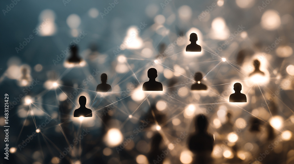 Poster global network connection abstract background digital people silhouettes interconnected modern techn