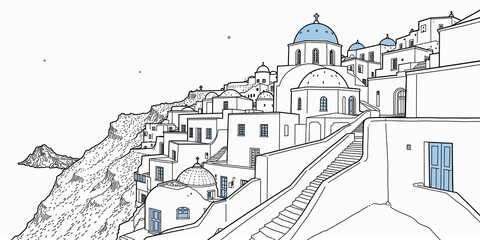 Naklejka premium Santorini Minimal Line Sketch