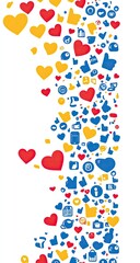 Social media icons and hearts falling, vibrant colors.  A visual representation of positive online interactions