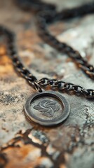 A realistic recycled metal necklace chain cutter mockup with a branded logo, placed on a table