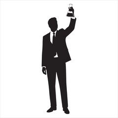Obraz premium Silhouette of a Businessman Holding a Flask Scientific Research Success Concept