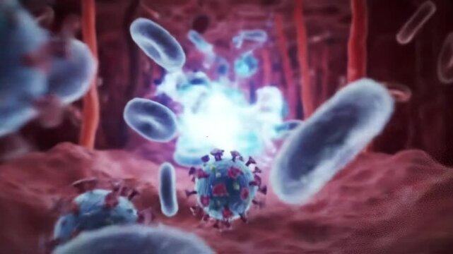 Immune response attacking virus in bloodstream