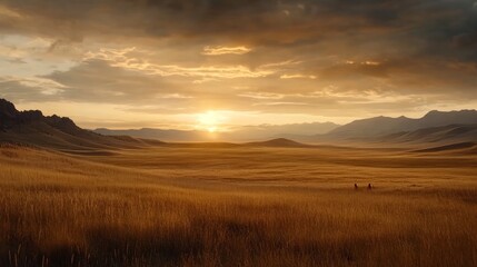 Sunset over prairie field with wildflowers countryside sky nature's beauty captured in landscape view