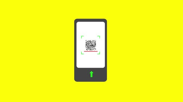 Scanning a QR code on a smartphone animation. Contactless payment with mobile phone via QR code scanning app. Motion graphics.