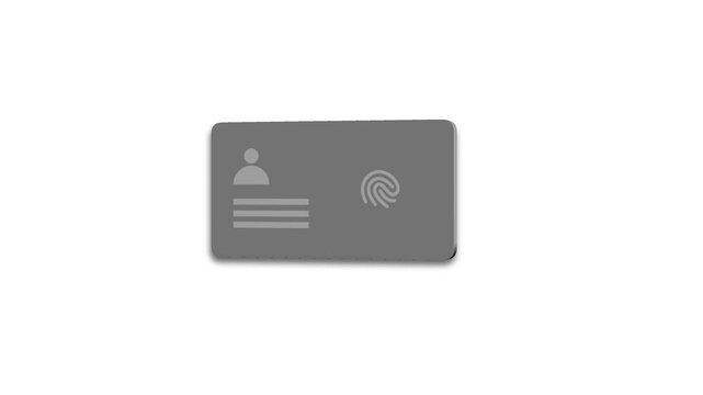 3D Animation of id card verification with finger print for security. Isolated on white color background