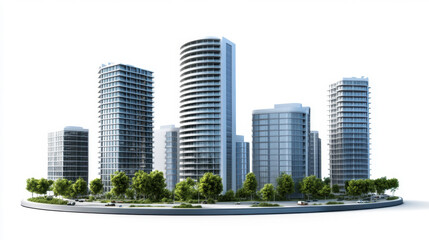 Residential buildings. Architecture background 
Isolated on pure white. 3d illustration.