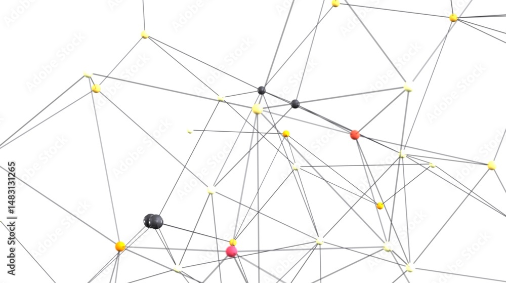 Poster Stock photo of an abstract network. Colorful nodes connected by lines, ideal for technology, communication, and connection concepts.