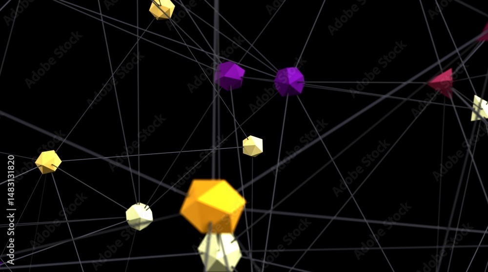 Aufkleber High-resolution image of interconnected geometric shapes forming a complex network. Ideal for tech, connectivity, and network concepts.