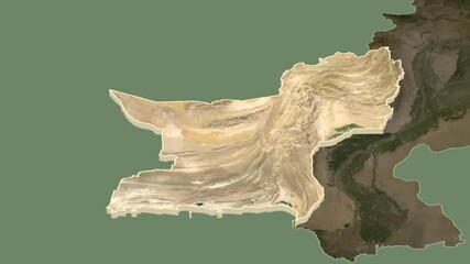 Baluchistan region, Pakistan, extruded. Satellite map