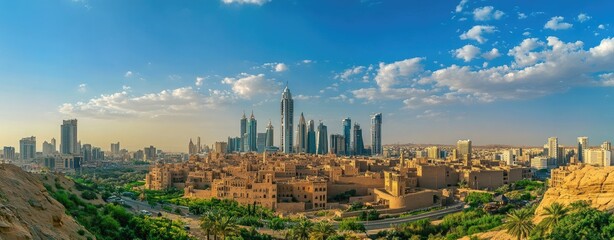 Naklejka premium Panorama of a modern city blending with ancient architecture