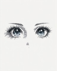 Fototapeta premium Crisp Minimalism An illustration showcasing a closeup of enormous animeinspired eyes sparkling with intricate details surrounded by a clean white space. Delicate Helvetica typeface