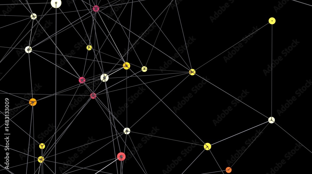 Poster Colorful nodes connected by lines, representing network, technology, or connection.