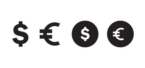 dollar sign. euro sign, dollar and euro icon. dollar and euro symbol. dollar and euro currency png and vector illustration on transparent background