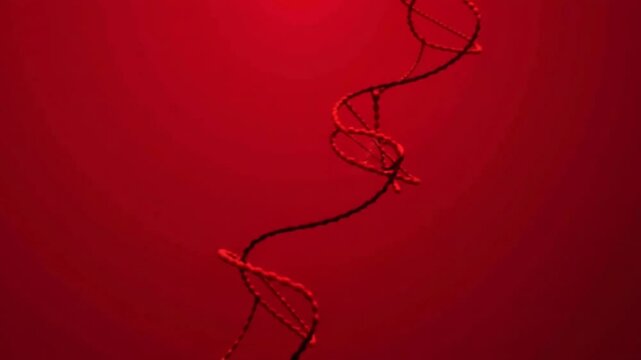 Detailed visualization of DNA structure with a vibrant red background