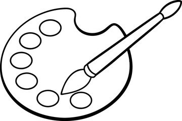 Artist Palette With Brush Line Art Vector Illustration