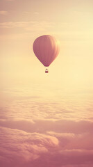Fototapeta premium Hot air balloon soaring above clouds at sunrise, peaceful travel adventure