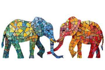 Obraz premium Three Colorful Mosaic Elephants on Black Background Varient 5