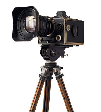 Vintage film camera on tripod