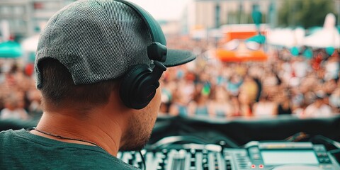 photo of DJ performing at summer music festival 