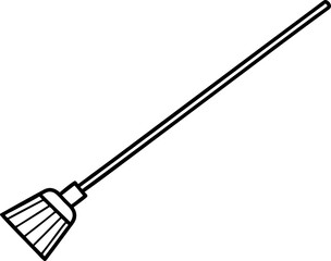Broom Leaning On Wall Line Art Vector Illustration