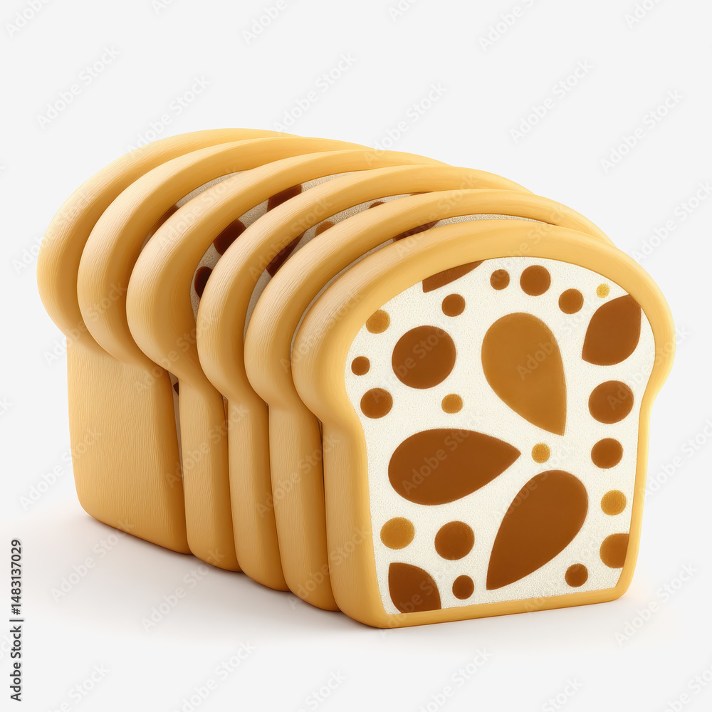 Poster slice of caribbean coconut bread with unique brown spot pattern isolated on white background for cul