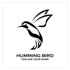 Elegant Hummingbird Logo Design  A Black and White Minimalist Bird Illustration