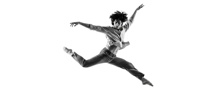  Dancer mid-fall with limbs extended in smooth motion on transparent background