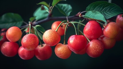 Obraz premium Juicy Red Cherries Closeup Photography Fresh Fruit