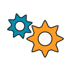 Flat Style Icon of Mechanical Gear Wheels with Pointed Teeth for Engineering Process, Settings, or Machinery Concept