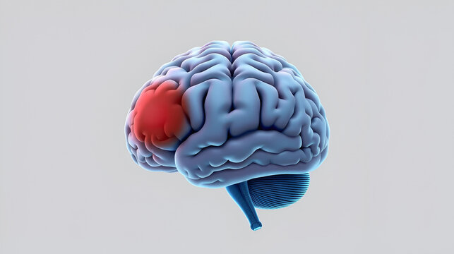 A highly detailed and accurate illustration of a brain with a meningioma tumor on its surface, situated against a neutral gray background, conveying a sense of precision and clarity