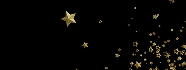 Abstract image of gold stars falling on a black background. Perfect for celebration or holiday designs.