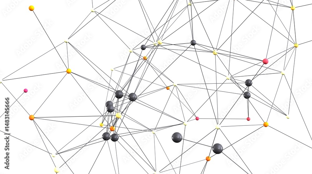 Poster 3D rendering of interconnected nodes, ideal for network, technology, or connection concepts.