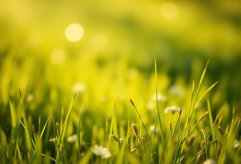 Soft green blurred spring meadow, sunlit grass, bokeh light spots, Easter backdrop,  bright,  sunny