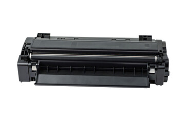A black laser printer toner cartridge designed for use in office and home printers.